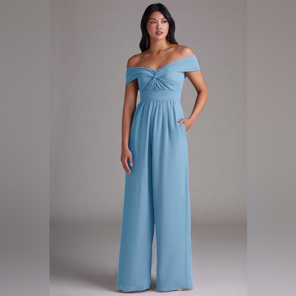 Azazie Steel Blue Chiffon Jumpsuit